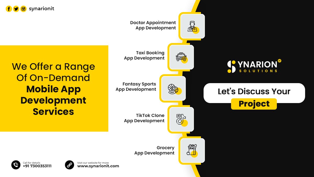 synarionit's tweet image. We offer a range of On-Demand mobile app development services for Your Business.

#OnDemandAppSolution #MobileAppDevelopmentCompany #SynarionITSolutions