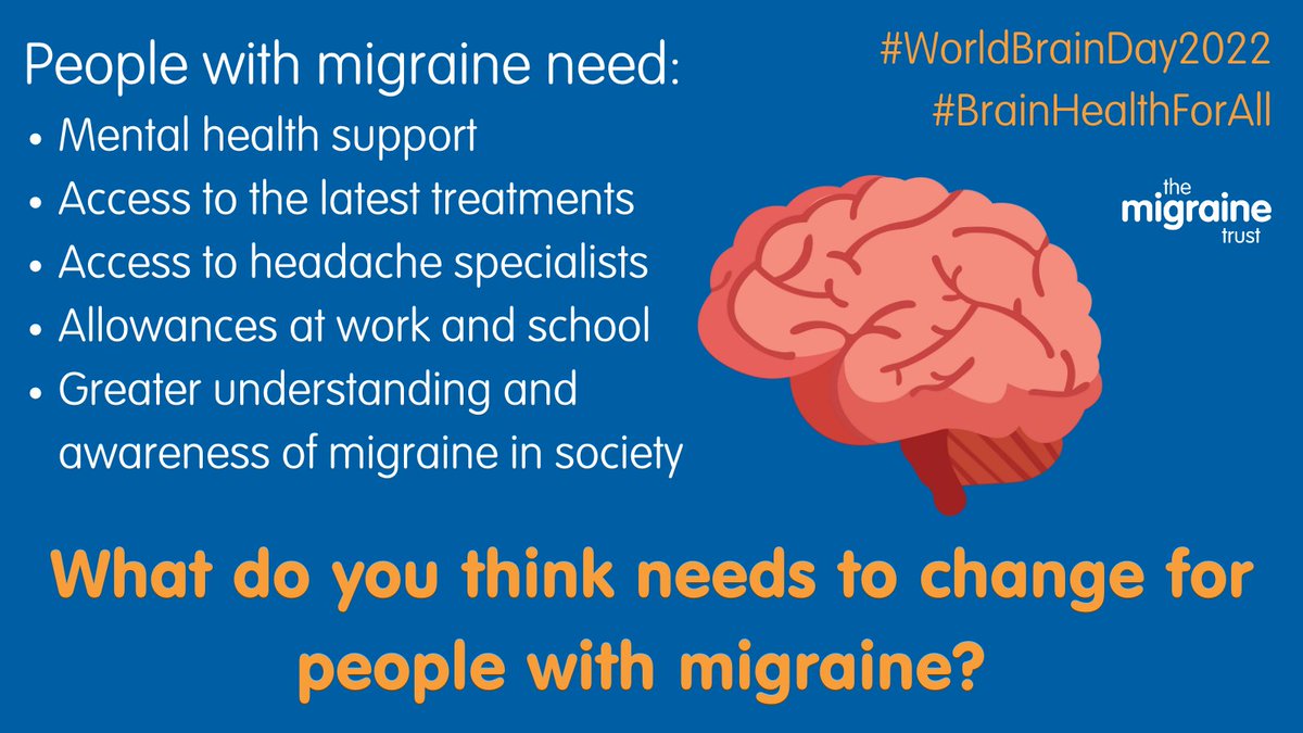 Today is #WorldBrainDay2022, a day to remember the importance of a healthy brain for our mental, social and physical wellbeing. What do you think needs to change to ensure #BrainHealthForAll people with #migraine?🧠