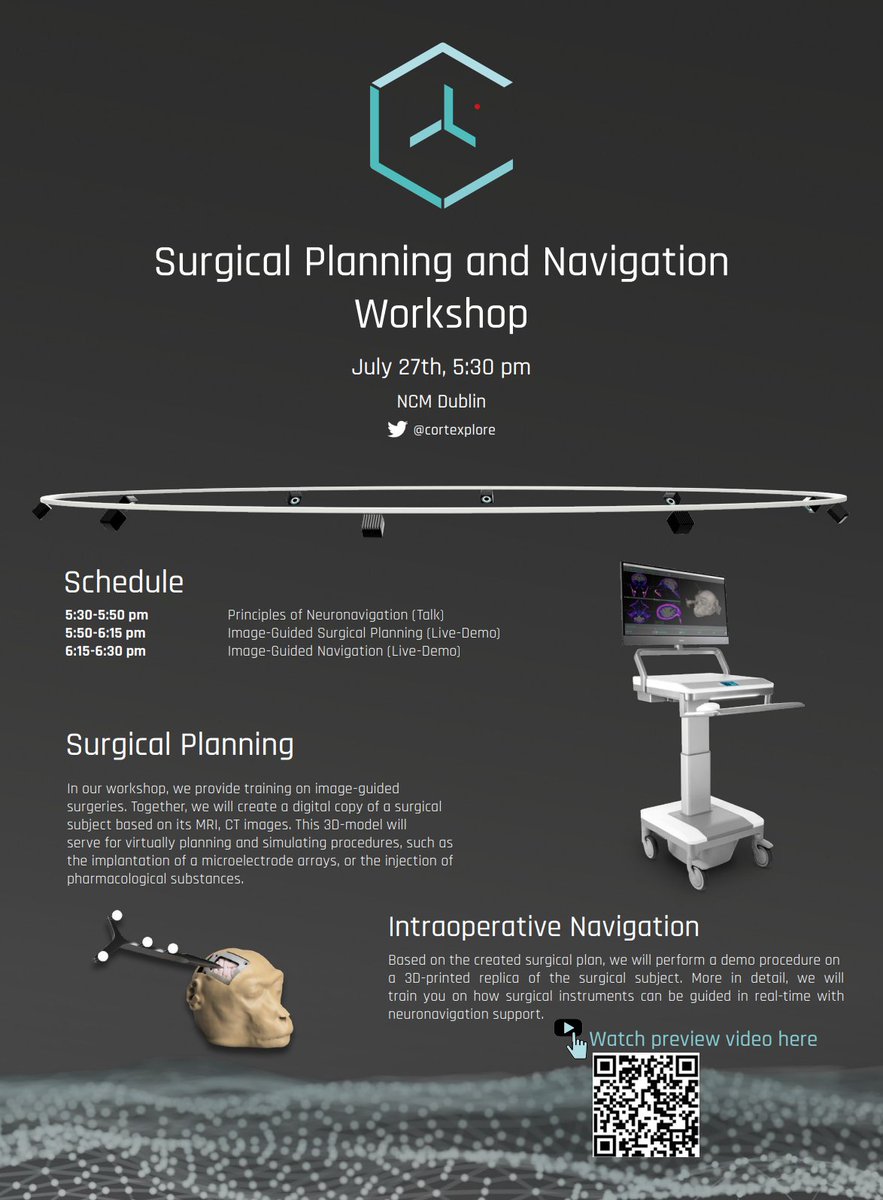 CORTEXPLORE (@cortexplore) on Twitter photo We are hosting a neuronavigation workshop at #NCM2022 in Dublin! Learn how to plan and perform image guided surgeries, while having some beers together!
The workshop is limited to 30 persons to provide a close training experience. Register via contact@cortexplore.com or via DM. We are hosting a neuronavigation workshop at #NCM2022 in Dublin! Learn how to plan and perform image guided surgeries, while having some beers together!
The workshop is limited to 30 persons to provide a close training experience. Register via contact@cortexplore.com or via DM.