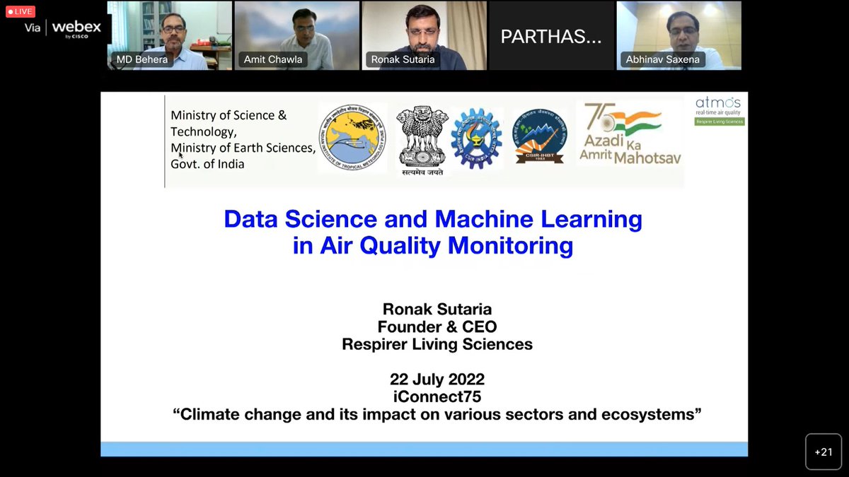 respirerIN's tweet photo. Ronak Sutaria (@rsutaria), CEO of Respirer Living Sciences shares his insights into how sensors and satellite data along with machine learning can serve as crucial screening tools that help mitigate climate change.
#iConnect75 #AzadiKaAmritMahotsav @IndiaDST @moesgoi https://t.co/bTIFMUDHRD