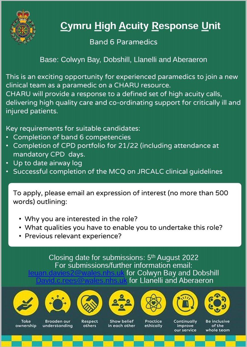 Great opportunity for WAST B6  paramedics. Drop me an email if you're interested.