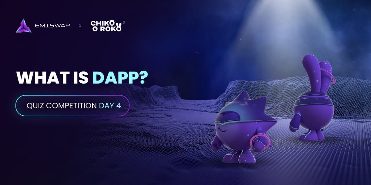 Emiswap x Chiko Roco Education QUIZ day 4!

Did you now what is DApp? Cause we are! 

Let's check it! 
QUIZ almost done, tomorrow is a last day!

Read the article - bit.ly/3uWFbec
And complete the QUIZ - t.me/emiswap_quizbot

#Emiswap #ChikoRoko #EmiChiko #NFTs