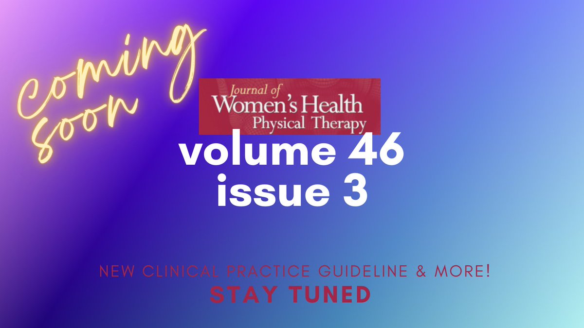 JWPHPTofficial's tweet photo. Stay tuned! We are excited to unveil a brand new clinical practice guideline & more in volume 46 issue 3 of the #jwhpt.
#clinicalpracticeguideline #CPG #freshresearch https://t.co/Eq8NdvfWFi