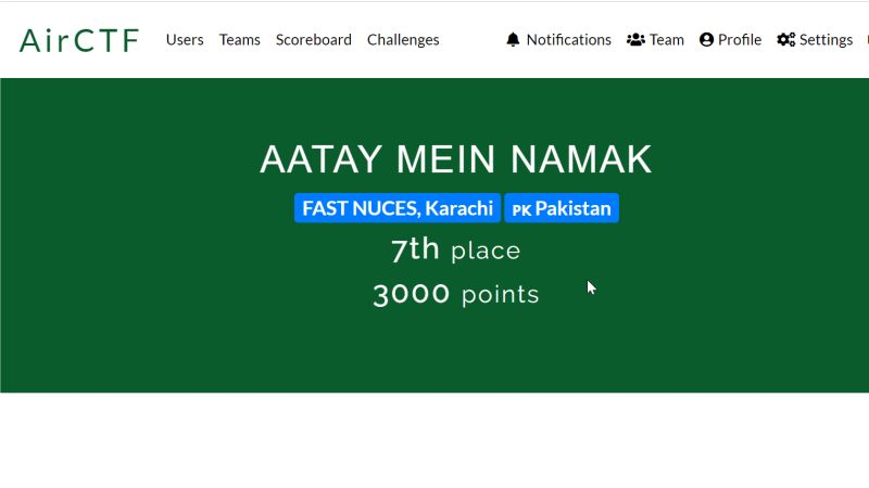 mohsinshah565's tweet photo. Alhamdullilah, my team 'Aatay Mein Namak' has secured 7th position in the qualifying round of the Pakistan Cyber Security Challenge organised by NCCS and Air University and has qualified for the final round.
#ctf #cybersecurity https://t.co/IlhmKjoKq9