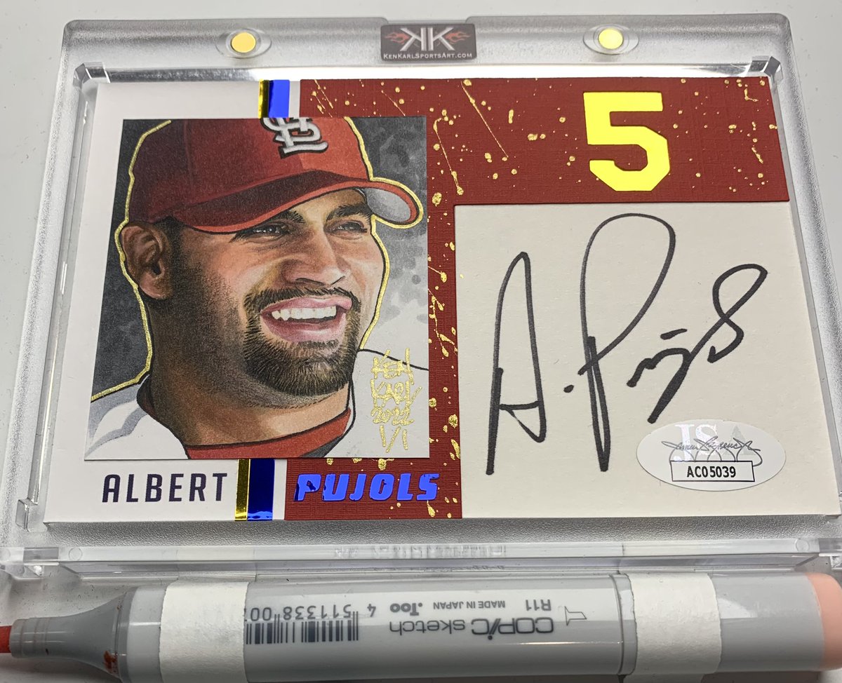 KenKarlArt's tweet photo. 💥The Machine💥 Hand DRAWN, Hand built 1/1 custom art card of Albert Pujols. Authentic auto is built into the card itself🤯 Come see it and me at the @nsccshow booth 2617⬅️ https://t.co/d2WppT2gNB #thehobby #autographedcard #sportsart https://t.co/lCNj4LdonU