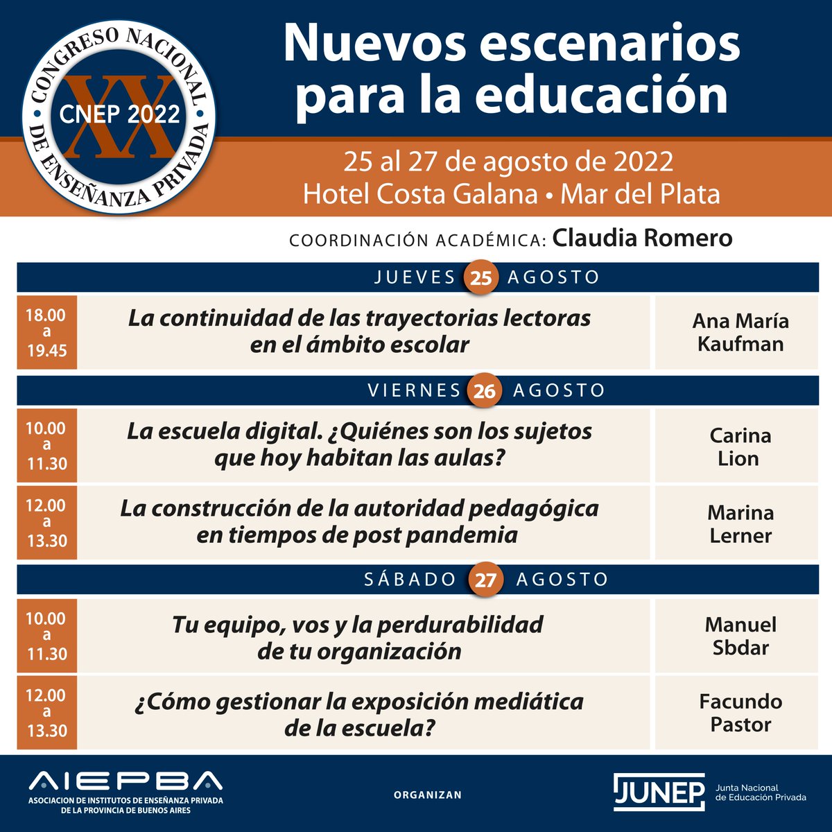 AIEPA_AIEPBA's tweet photo. #CNEPXX 📲 Accedé a toda la grilla de actividades y la información necesaria sobre nuestro Congreso Nacional de Enseñanza Privada ingresando a https://t.co/N7MF2b8wRg https://t.co/FVPyyvpeN7