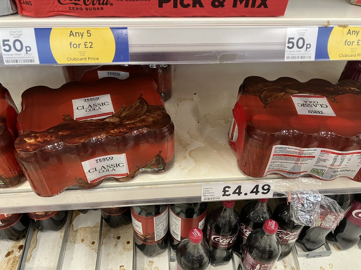 NigeldotD's tweet photo. Had to search the car park for a trolley @tesco 
Not a single one in store.
When in store noticed loads of flies also very disgusting shelves 🤮in the soft drink aisle https://t.co/tH1BIVNI1u