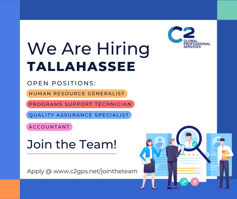 Hey #TwitterFamily 👋💓

#WeAreHiring | Check out our current employment opportunities in Tallahassee, Florida! 👏🏼

Learn more and apply at: c2gps.net/?page_id=371

#Tallahassee #FL #jointheteam  #changelives #togetherwecan 🫶🏼