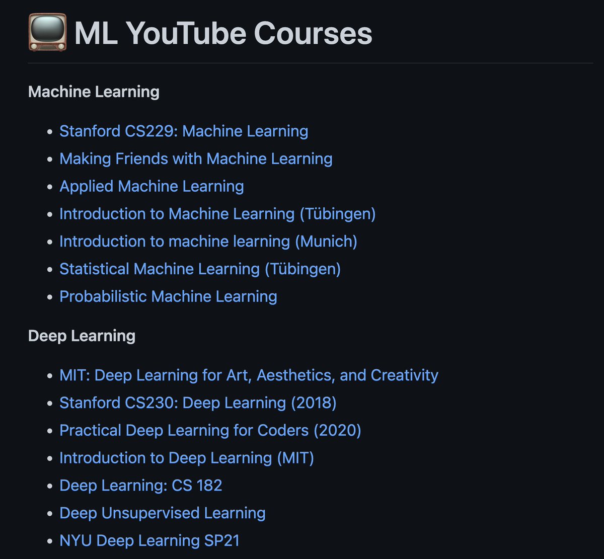 dair_ai's tweet photo. 🎓 ML YouTube Courses

We created this repo to help you discover high-quality machine learning and NLP courses.

https://t.co/I1v1xCK1Ck https://t.co/TP78yE9dqP