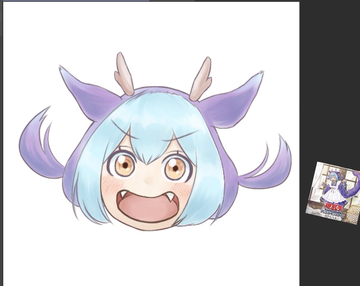 1girl fangs dragon girl duel monster horns blue hair open mouth  illustration images