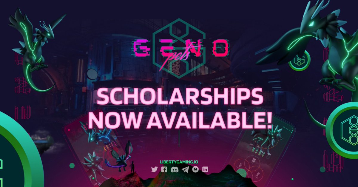 LibertyGaming's tweet photo. Hey Liberty fam ❗️

#Scholarship announcement 🎓

@genopets is the latest to #P2E game to join the Liberty scholarship roster 🎮

Time to grab your Genopet and traverse their #metaverse yourself 💥

Learn more&amp;apply: https://t.co/Qjqqd6mtTh

#Web3 #Crypto #BlockchainGaming #M2E https://t.co/zZaORVLYbt
