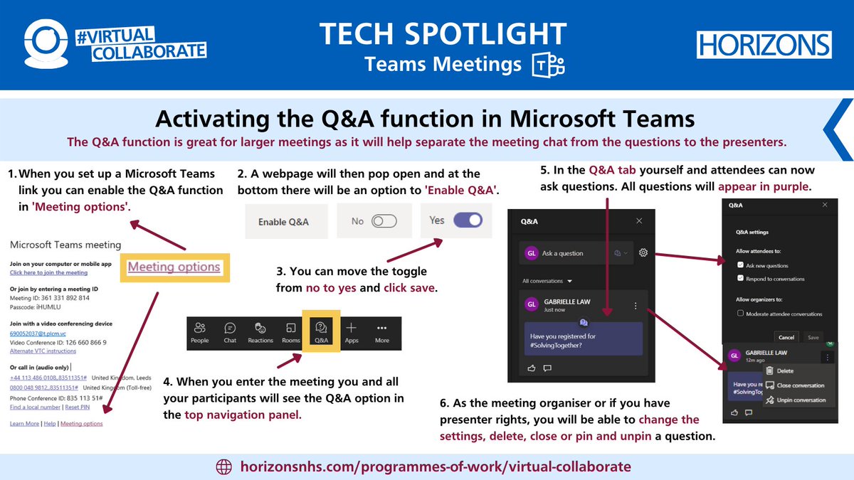 💡Tech Spotlight💡 (non techy) When the chat moves so quick - you struggle to find the questions of presenters among the discussion - happens often to me. @HorizonsNHS Tech Spotlight is here @MicrosoftTeams new Q&A function separates chat from questions! #VirtualCollaborate