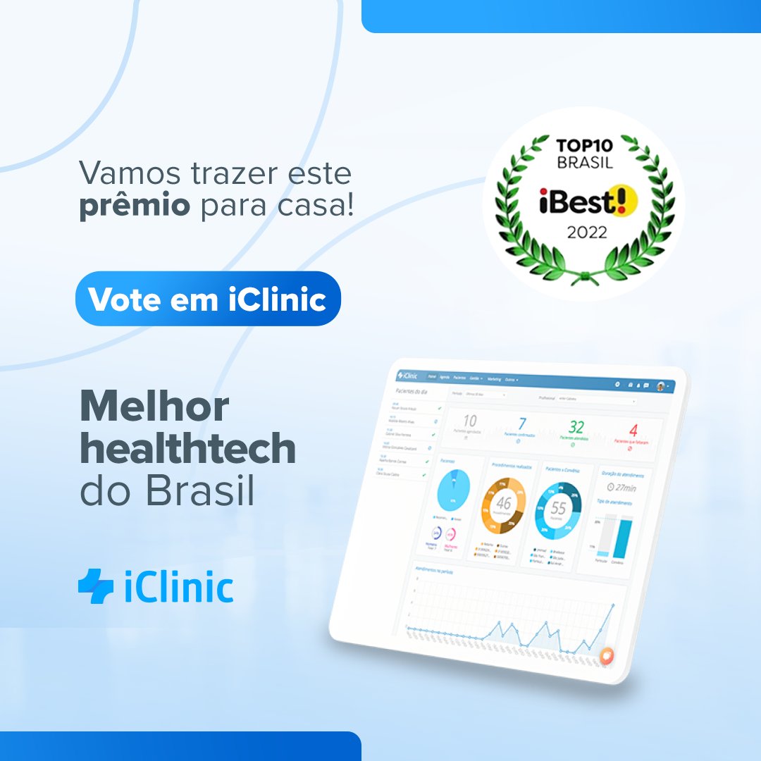 iclinicapp's tweet photo. Só preciso de 2 minutinhos seus! 🙏

💙 O iClinic está concorrendo a MELHOR HEALTHTECH DO BRASIL do Prêmio iBest.
Hoje fazemos parte do TOP 10, mas para trazermos esse prêmio para casa, precisamos da sua ajuda. Vote agora no iClinic: https://t.co/FmvMLvxpTY https://t.co/tflNBDZ09m