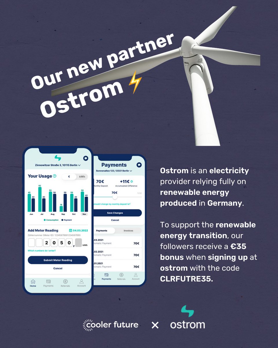 Unfortunately, the share of renewable energy in the electricity generation in Germany is just over 40% and we need to move fast to decarbonise this sector.

Ostrom does not only provide renewable energy but also gives you full visibility of your payments and usage in their app.