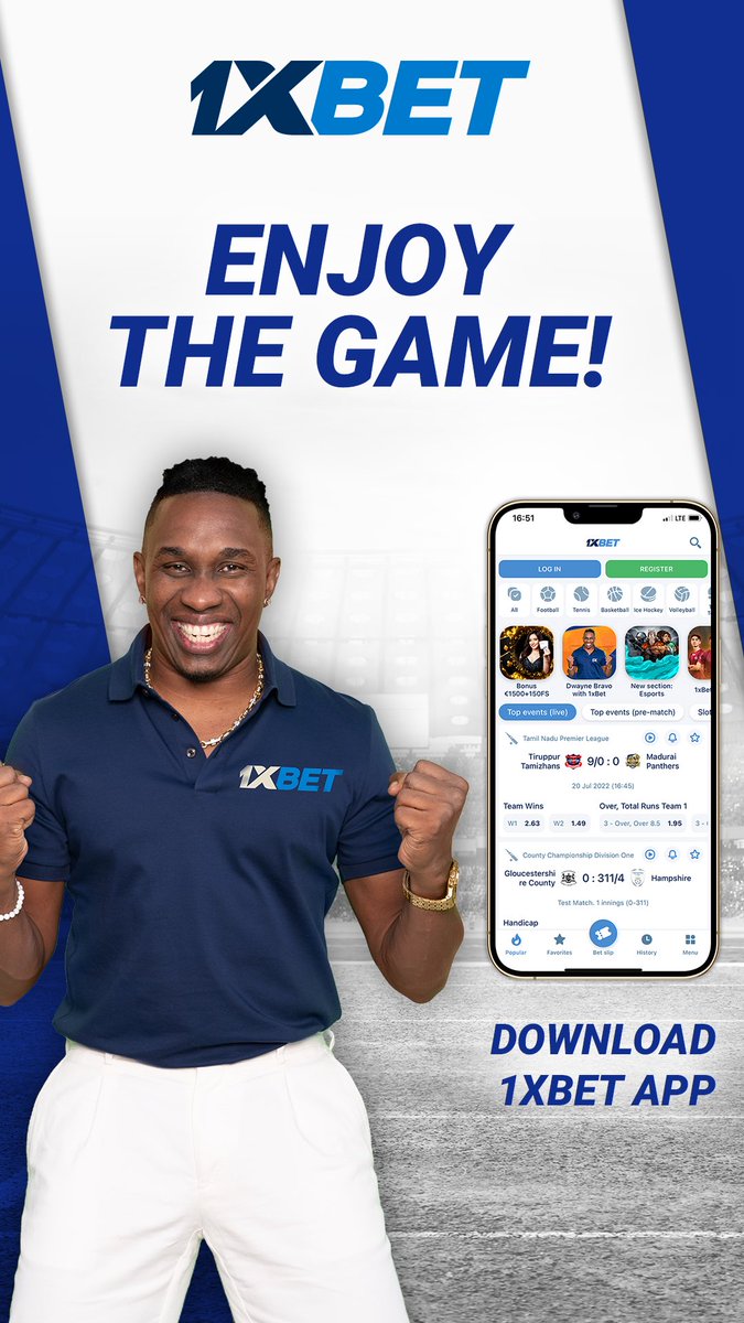 Make sport more exciting with 1xBET!📱💥

I know how to win and I invite you to win with me! 🔥

🔹 Download the 1xBet app. 1xregister.co/2XDztzS
🔹 Use my promo code Bravo1X to get an increased bonus!
🔹 Watch India tour of West Indies! Root for your favourite team and win! 💸