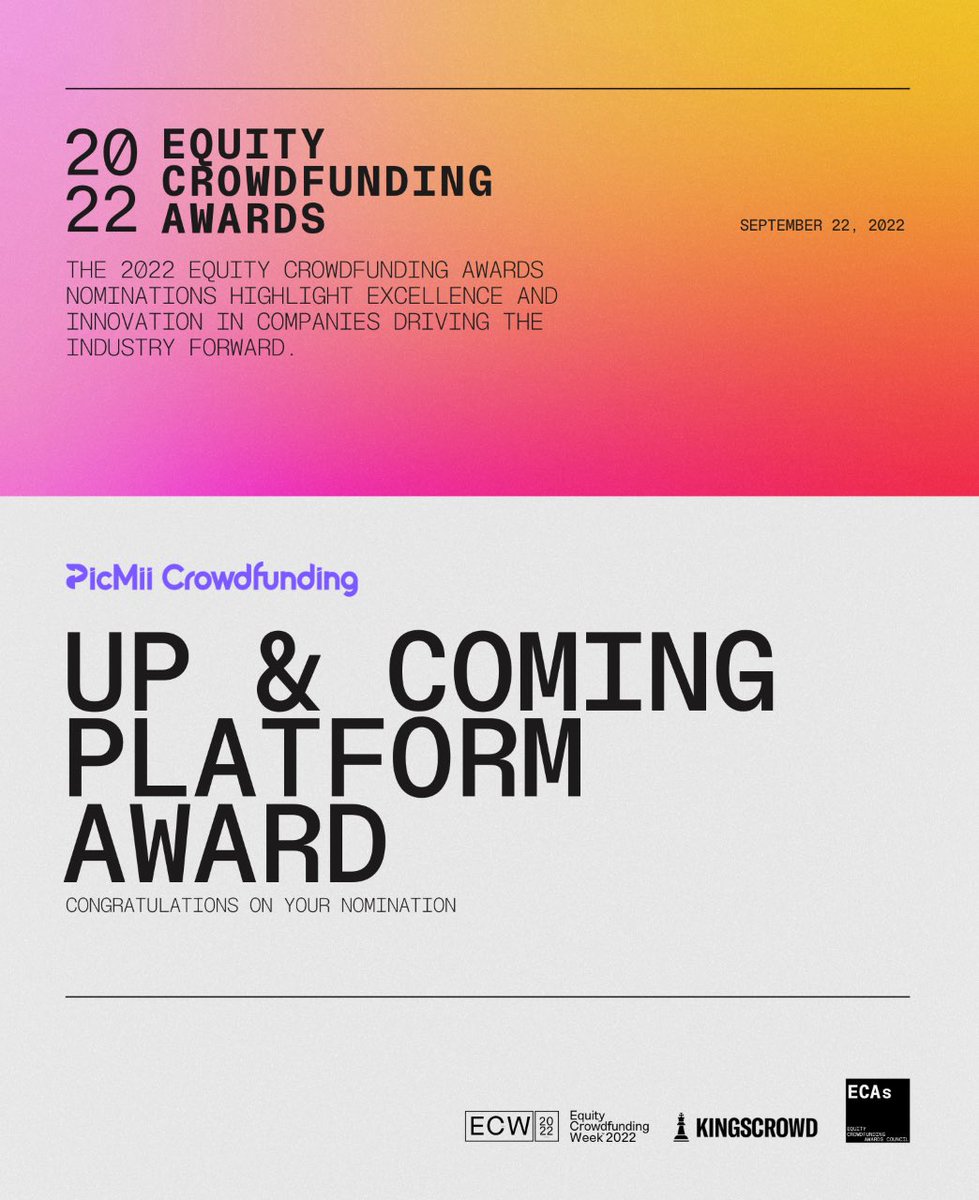 Vote for us as the 2022 Up&amp; Coming Equity Crowdfunding platform!

awards.startupstarter.co