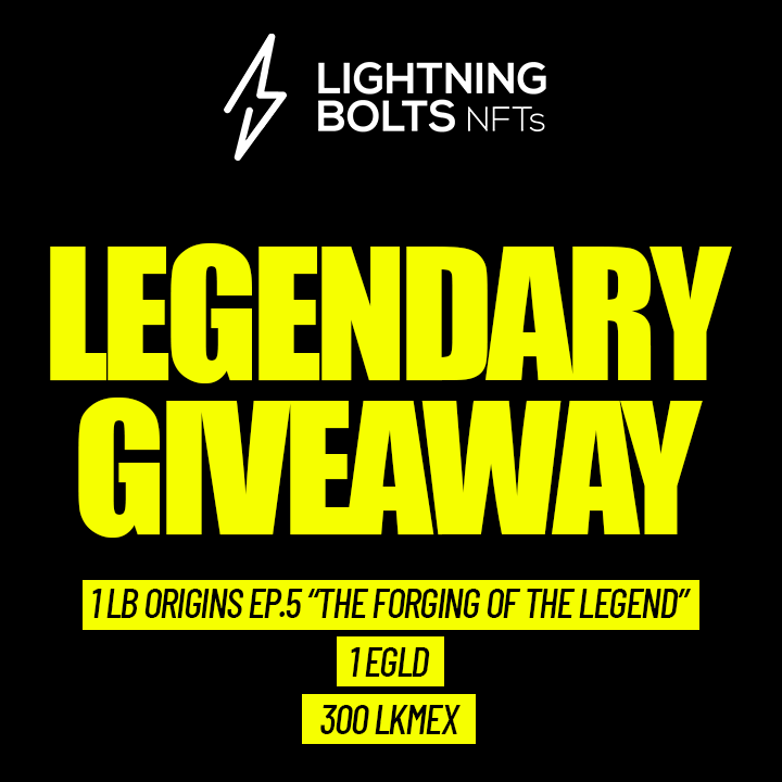 LightningNFT's tweet photo. LEGENDARY GIVEAWAY⚡️

To celebrate the 4000 twitter followers, SUPER GIVEAWAY!

Up for grabs, 1 LB Origins Episode 5 (The forging of the legend), 1 EGLD and 300 LKMEX.

LK, RT AND FOLLOW
TAG 3 FRIENDS IN THE COMMENTS.

UNLEASH THE STORM GUYS, 48H⚡️ https://t.co/33AqbTHi4K