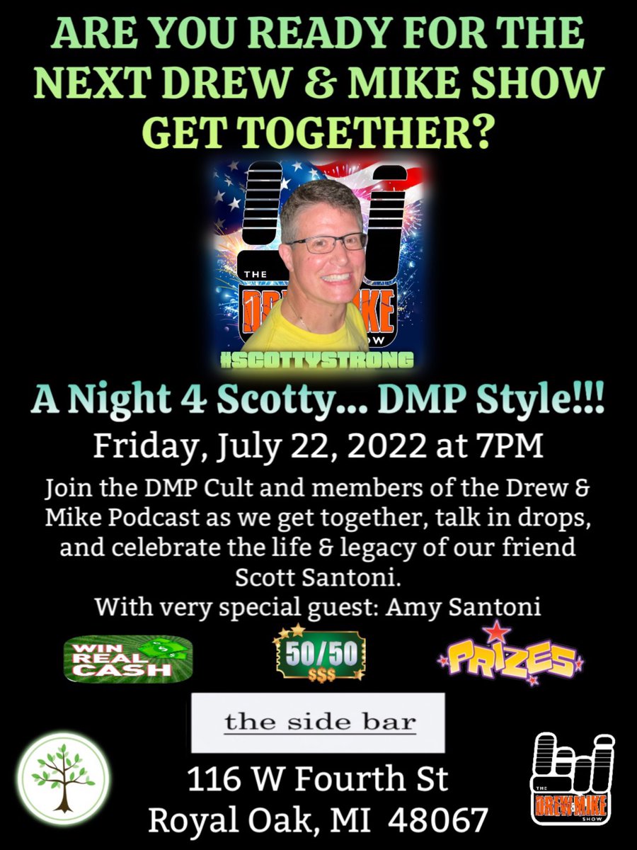SoftMagazineDMP's tweet photo. TONIGHT IS THE NIGHT!
A Night 4 Scotty… DMP STYLE!!!
7PM at the side bar
116 W Fourth St, Royal Oak, MI 48067
50/50 Raffle! Win CASH! Win a BUFFET ASSAULT! Lion’s tickets! Restaurant gift certificates!
See you tonight!
#ScottyStrong #DrewAndMikePodcast #CureCC https://t.co/nuCgjsLLpm