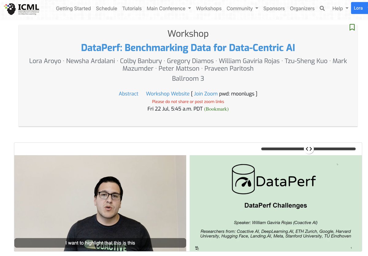laroyo's tweet image. #WillGaviriaRojas presenting #DataPerf challenges dataperf.org/challenges --&amp;gt; check the website to participate in one or more of the #challenges (1) Speech Data Selection, (2) Vision Data Selection and (3) Vision Data Debugging @MLCommons @DataCentric_AI