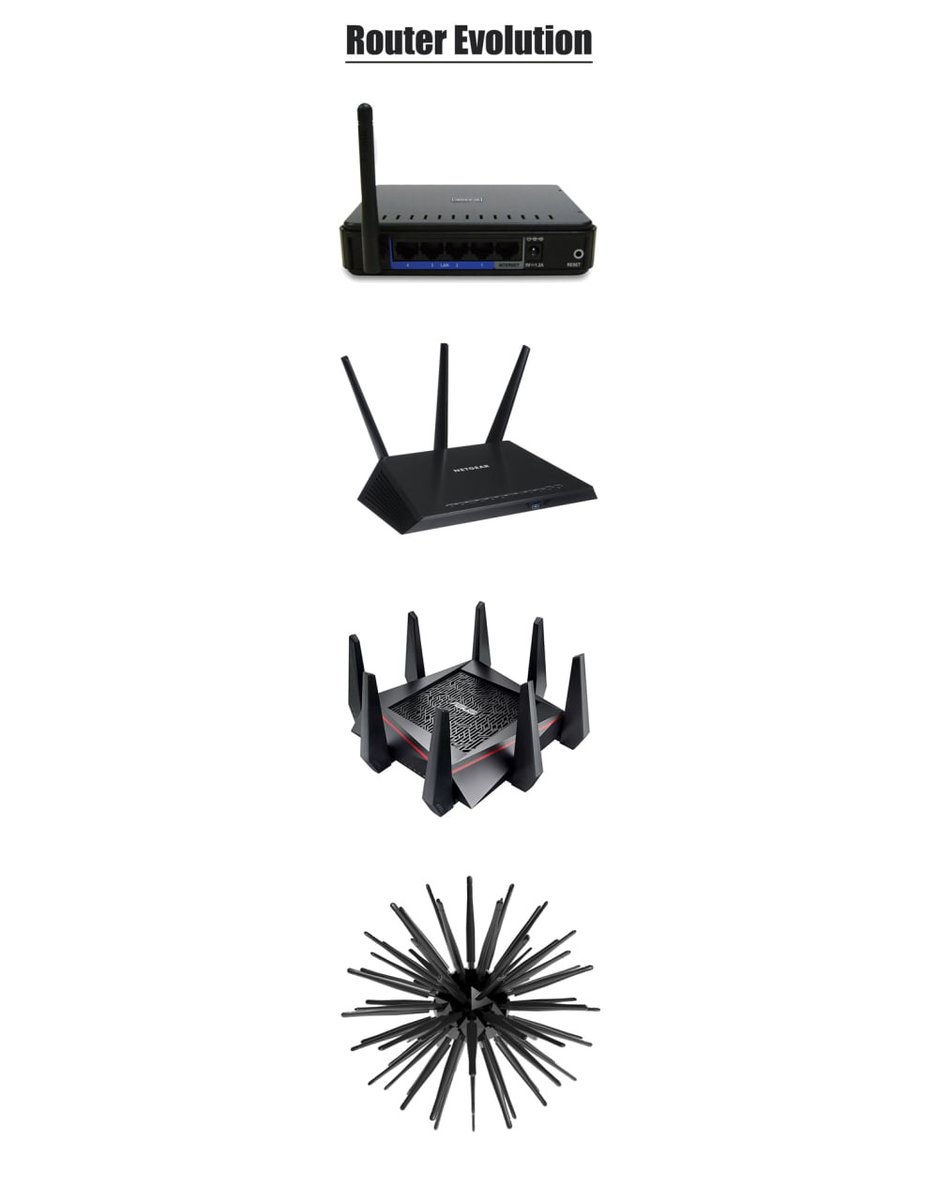 weareDMNTRs's tweet photo. Las reglas de oro para comprarte un router:

-Cuantas más antenas mejor.
-El negro atrae más la señal wifi que el blanco. De toda la vida.
-Si el nombre lleva "BOOST" o "TURBO" o "ULTRA", mejor.
-Si lleva lucecitas azules rexulonas, ese es.

Síganme para más consejos IT. https://t.co/7nVxw9J6XO