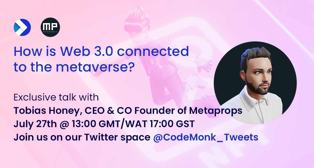 NotchupTeam's tweet photo. Next week we will be hosting a Twitter Space with Tobias Honey @MetaProps to discuss how #Web3 is connected to the #metaverse. https://t.co/71cNQXPBOV