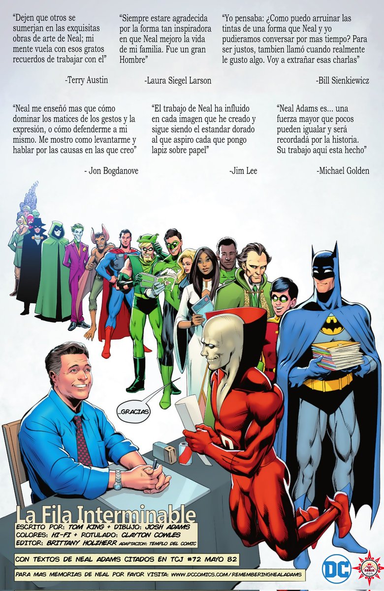TemploComic's tweet photo. Esta semana @DCComics rinde homenaje a @nealadamsdotcom por medio de @TomKingTK y Josh Adams hijo de Neal 
#TemploDelComic https://t.co/6cpC6geHK5