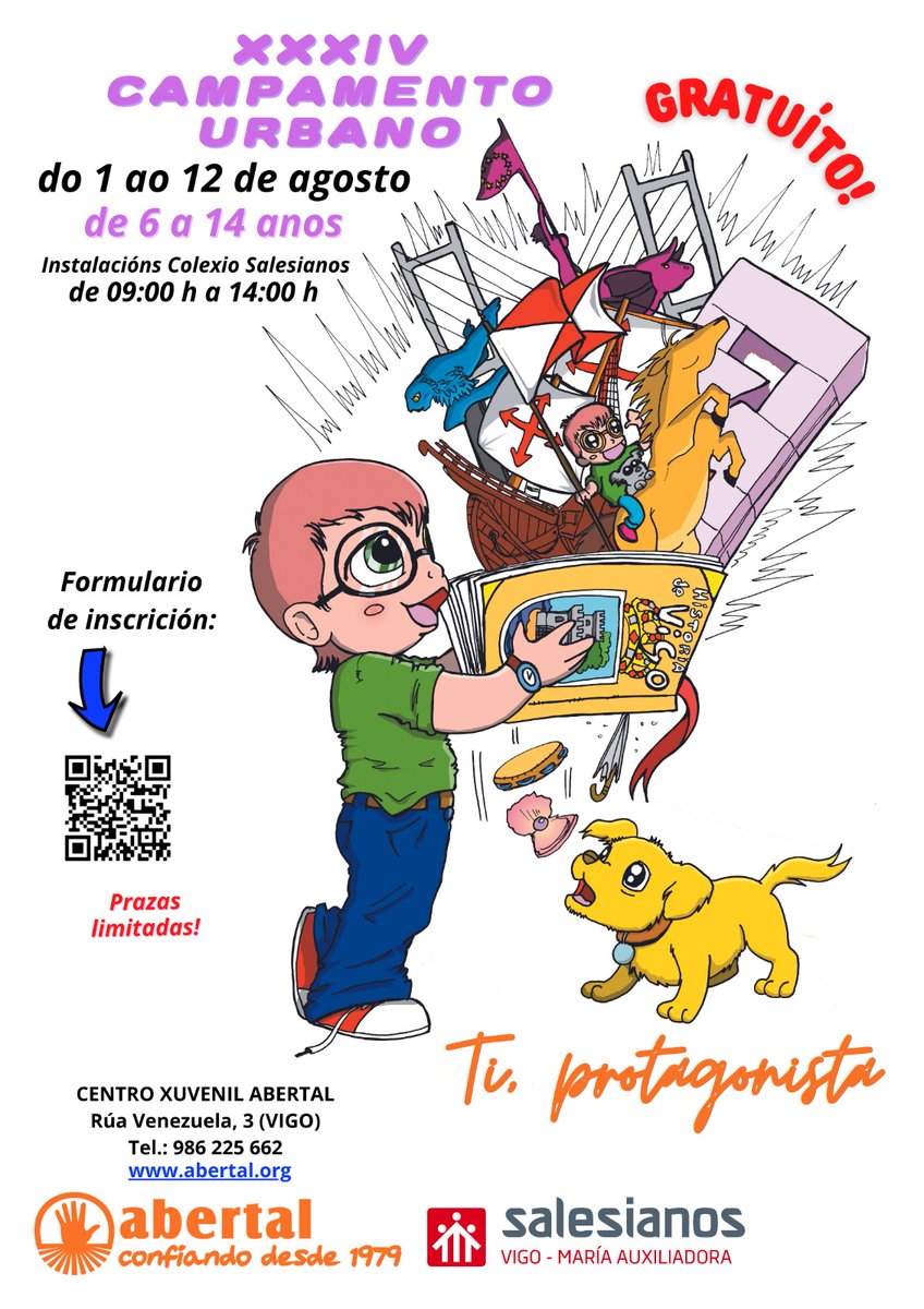 cxabertal's tweet photo. Xa non queda nada para o noso XXXIV #CampamentoUrbano
Esta vez nas instalacións do Colexio Salesianos.
Do 1 ao 12 de agosto.

Inscricións no formulario:
https://t.co/uzuJ3afF7k https://t.co/98OfQfmy6k