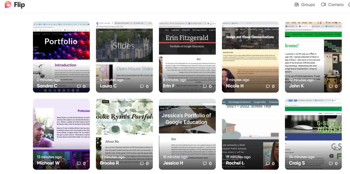 Using @MicrosoftFlip screen recorder feature to capture student voice sharing their learning using #portfolios in #googlefsu grad class this week!  So much better that just 'reading' content on the portfolio! #showwhatyouknow @csheil So proud of these educators! @FitchburgStGCE