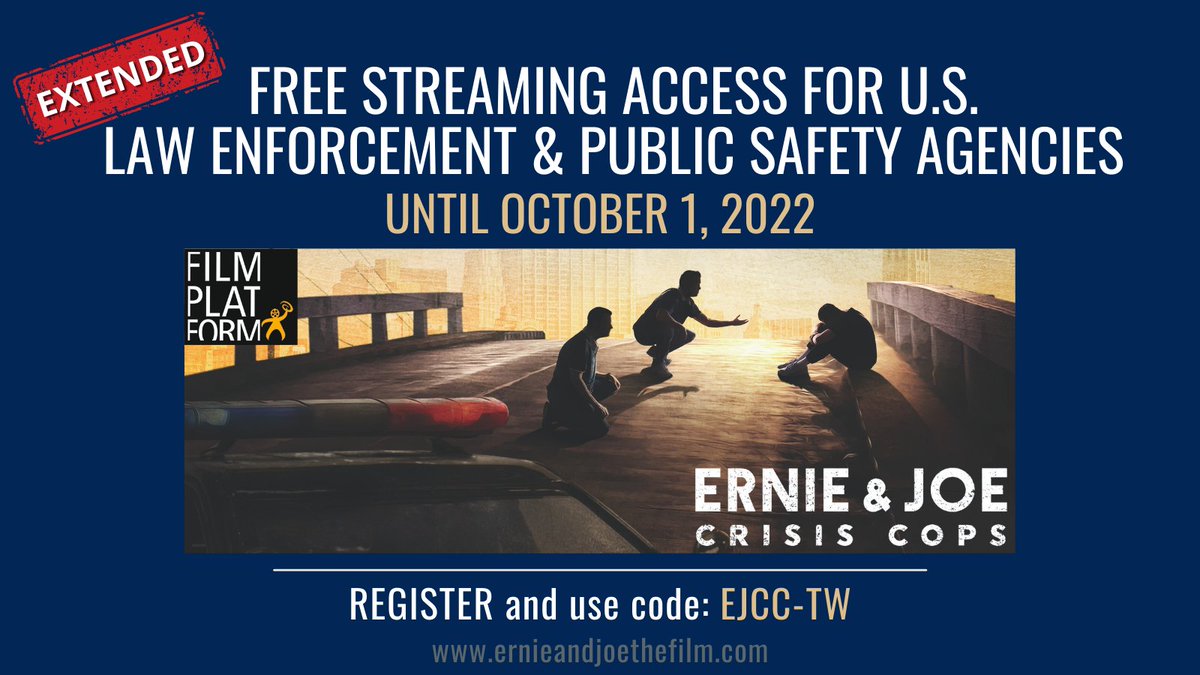 Thanks to our incredible distributor, <a href="/FilmPlatformEdu/">Film Platform 🎬 📚 🎓</a>, the FREE FOR LE offer has been EXTENDED until Oct 1st. Since the campaign began in May 2021, over 1,000 agencies have registered to show the film to nearly 80,000 officers &amp; staff! Join this movement!
filmplatform.net/ernie-joe-regi…