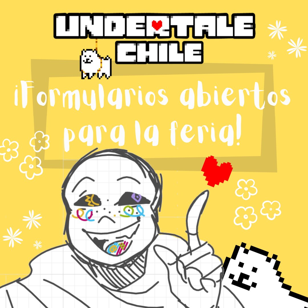 StaffUndertale's tweet photo. ¡Hola! Somos UT Chile. Las Inscripiciones para la feria de Undertale que se realizará en Casa de los Diez siguen abiertas, estás cordialmente invitado a presentarte como expositor, ¡Todos los detalles están dentro del formulario!

https://t.co/E81LAOOrW0 https://t.co/6iV0Qzf8Bf