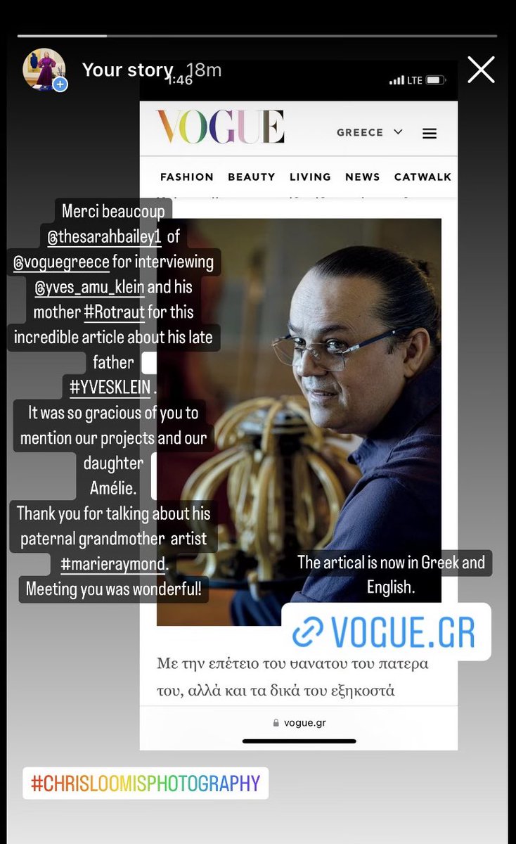 Merci beaucoup <a href="/thesarahbailey1/">Sarah Bailey</a> of <a href="/voguemagazine/">Vogue Magazine</a> for interviewing <a href="/YVESAMUKLEIN/">YVES AMU KLEIN</a> and his mother #rotraut for this incredible article about his late father #YVESKLEIN it was so gracious of you to mention our projects and our daughter Amélie. Meeting you was wonderful.