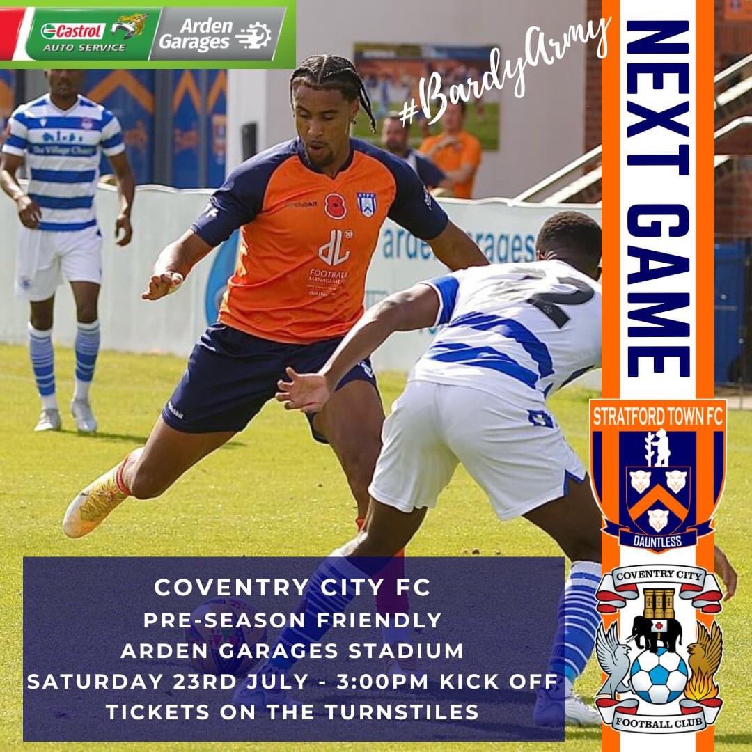 <a href="/TonyIncenzo/">Tony Incenzo TV/Radio football reporter 🇮🇹 🇮🇪</a> <a href="/StratTownISA/">Stratford Town Supporters Association</a> <a href="/StratfordTownFC/">Stratford Town FC</a> vs <a href="/Coventry_City/">Coventry City</a> pre season friendly for us.