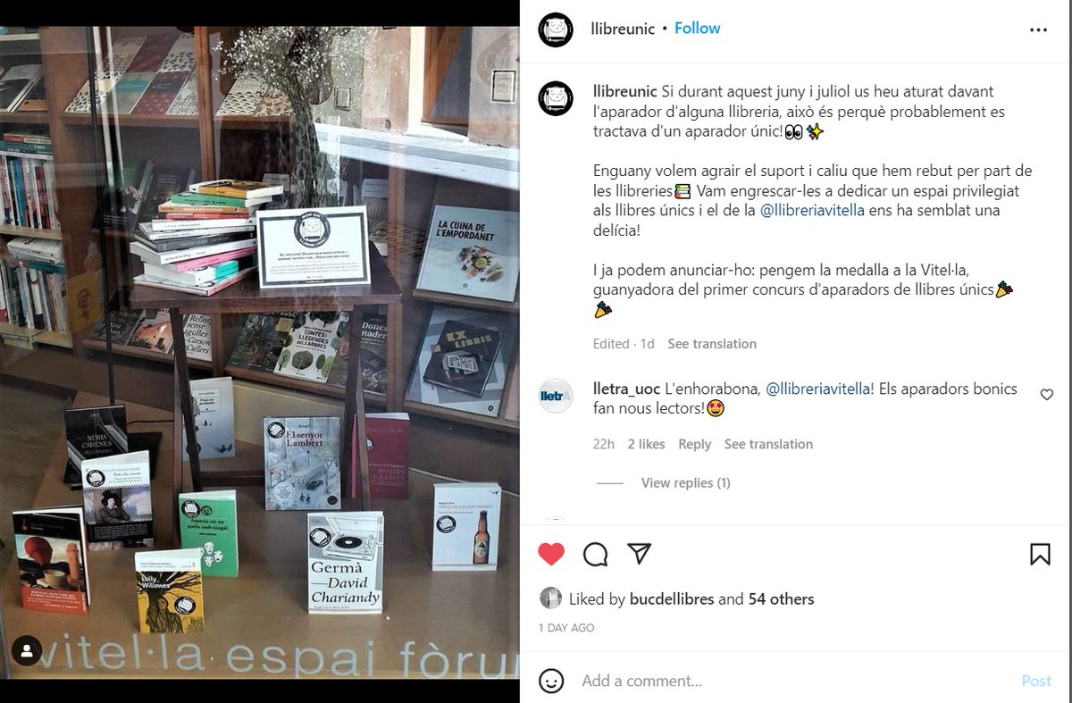 🥇 La <a href="/llibreriavitela/">Llibreria Vitel·la</a> guanya el premi d'aparadors de la Fila del <a href="/llibreunic/">Fira del Llibre Únic</a> 

📕 Web del llibre 'Moisès i Aaron', d'Arnold Schönberg, amb introd. de Lluís Duch, ara, de nou a les llibreries: ow.ly/oJ1v50JvWln

x.com/llibreriavitel…