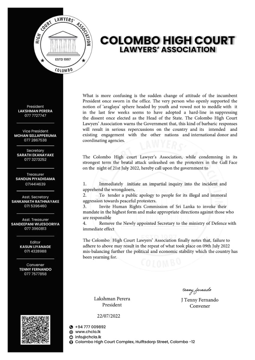 Colombo High Court Lawyers' Association tweet media