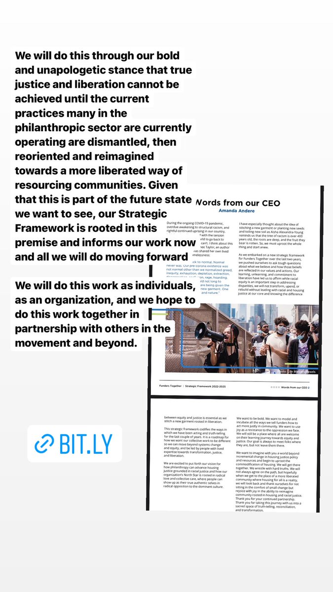 Woke up with my mind stayed on freedom &amp; <a href="/funderstogether/">Funders Together to End Homelessness</a> new strategic framework for housing justice as racial justice. Rooted in love &amp; disruption. bit.ly/3yQWzCi