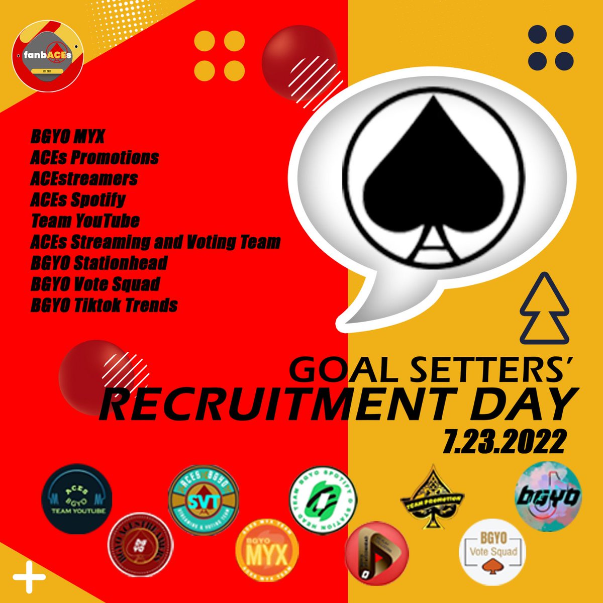 ACEs, it’s recruitment day! The goal setters fanbases needs you. Tom they will be opening their gdms to all the ACEs who wants to be part of their teams. May existing gdm ka man o wala pa, lahat ay welcome

BGYO AT BEYOU CONCERT

#BGYOxBeYouBenefitCon
#BGYO <a href="/bgyo_ph/">BGYO_PH</a>