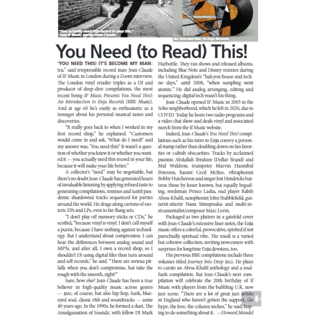 Great article in <a href="/DownBeatMag/">DownBeat Magazine</a> on '<a href="/ifmusiconline/">If Music</a> You Need This! An Introduction To Enja Records'  available in Print! Subscribe to Downbeat Mag if you haven't already