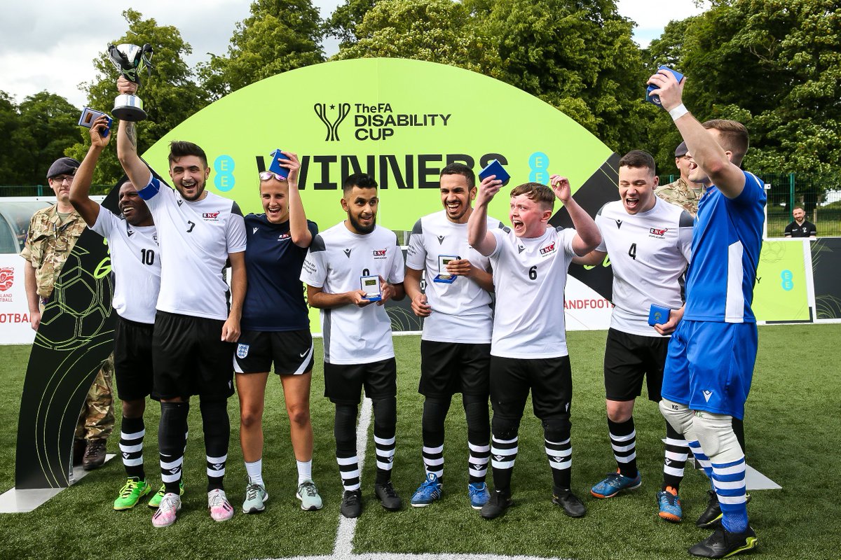 EnglandFootball's tweet photo. Say hello to @RNC_Hereford 👋

You may recognise them from this years #FADisabilityCup, where they were victorious in the Blind Final 🏆

The team also has 5 female players regularly taking part in blind football sessions 👏

#TakeYourChance #OneGameOneCommunity https://t.co/RcM9EDGBm7