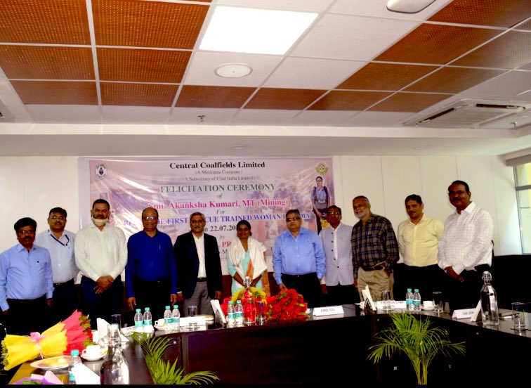 CCLRanchi's tweet photo. Three Emergency Rescue Vans were flagged off by Shri P.M.Prasad, CMD CCL in presence of other dignitaries. 

Ms Akanksha Kumari who is the first woman in India to be trained in mines rescue and recovery work as per The Mines Rescue Rules, 1985 was felicitated on the occassion. https://t.co/TG3DcfhV8O