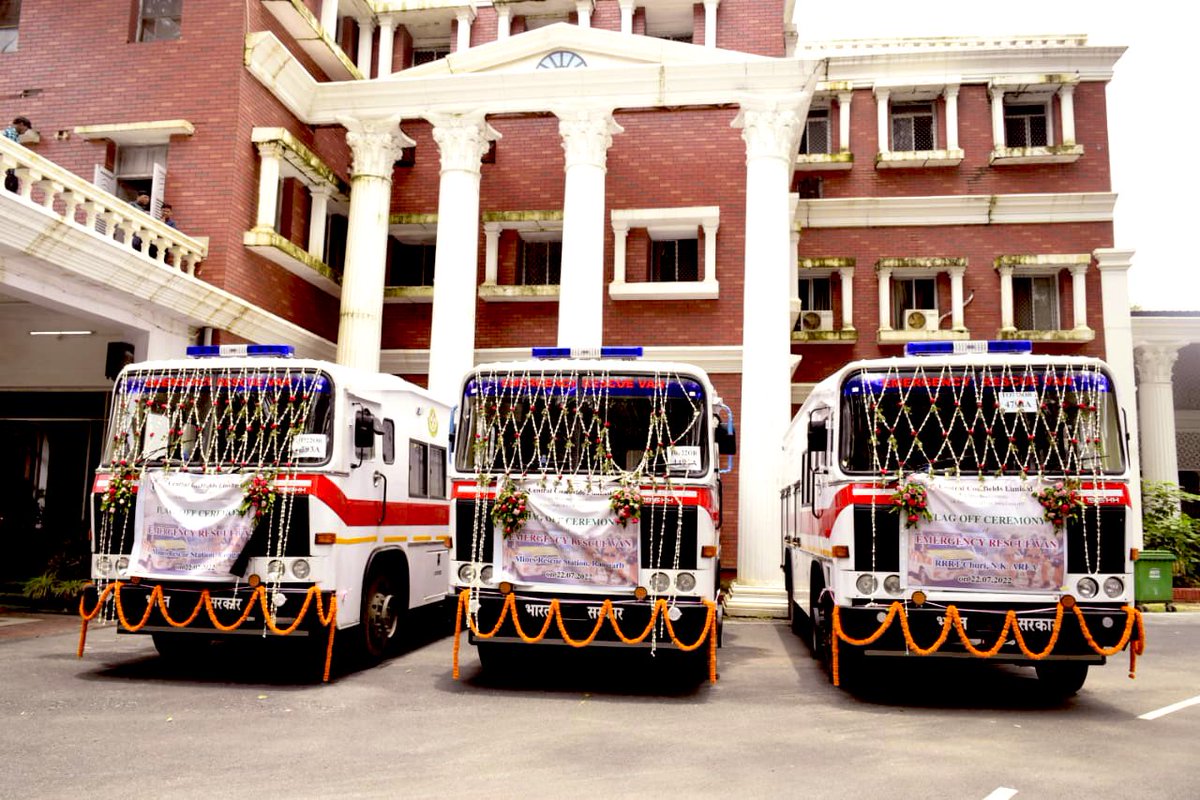 CCLRanchi's tweet photo. Three Emergency Rescue Vans were flagged off by Shri P.M.Prasad, CMD CCL in presence of other dignitaries. 

Ms Akanksha Kumari who is the first woman in India to be trained in mines rescue and recovery work as per The Mines Rescue Rules, 1985 was felicitated on the occassion. https://t.co/TG3DcfhV8O
