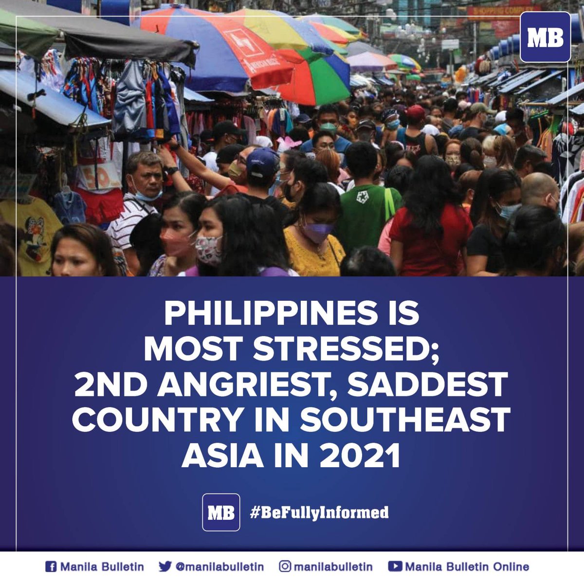 manilabulletin's tweet photo. The Philippines is the most stressed and the second angriest and saddest country in Southeast Asia in 2021, according to a report conducted by global analytic firm Gallup.

READ: https://t.co/bkgEMduB6N https://t.co/iyL39t9sAt