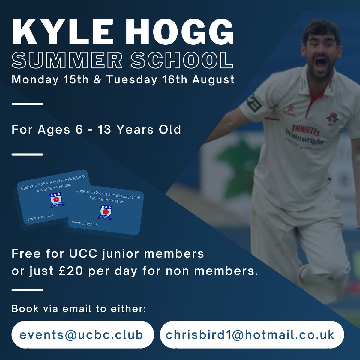 Uppermill CC (@uppermillcc) on Twitter photo Kyle Hoggs Summer School at #ucc.
Book now to reserve your place.
-
10:00AM till 3:00PM on Monday 15th And Tuesday 16th August.
Bring a packed lunch, drinks and weather appropriate clothing.
Book via email to:
events@ucbc.club
or direct to chris at:
chrisbird1@hotmail.co.uk Kyle Hoggs Summer School at #ucc.
Book now to reserve your place.
-
10:00AM till 3:00PM on Monday 15th And Tuesday 16th August.
Bring a packed lunch, drinks and weather appropriate clothing.
Book via email to:
events@ucbc.club
or direct to chris at:
chrisbird1@hotmail.co.uk