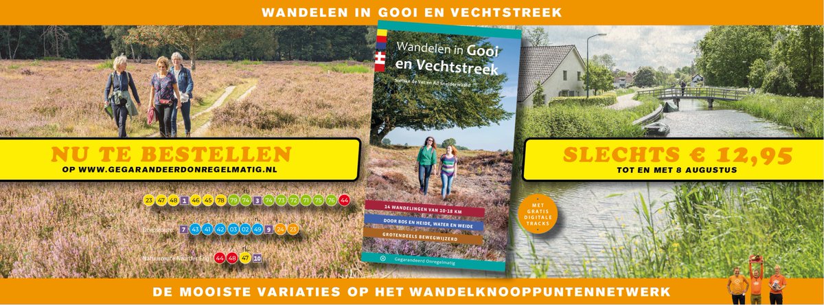 Op 2 augustus verschijnt onze gids Wandelen in Gooi en Vechtstreek bij <a href="/uitgeverijGO/">Uitgeverij GO</a>. @SietskedeVet en ik maakten 14 wandelingen door deze streek vol bos, heide, water én media. T/m 8 augustus 5 euro korting. Dus het hele najaar wandelplezier voor nog geen euro per wandeling!