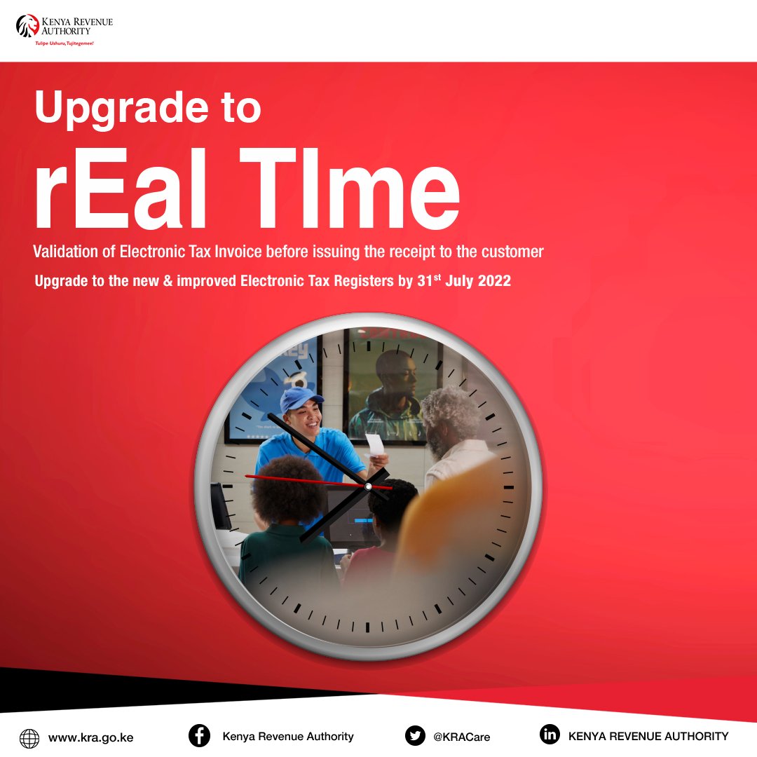 PeopleDailyKe's tweet photo. Some of the benefits of upgrading your Electronic Tax Register are; Simplified tax processes, Guaranteed input tax claims & Faster processing of VAT refunds.
Learn more here https://t.co/zCncliVXYv and upgrade today!
#TIMS #ThisReceiptCan #BeTIMSCompliant #UpgradethatETR https://t.co/XXx9JEMs6R