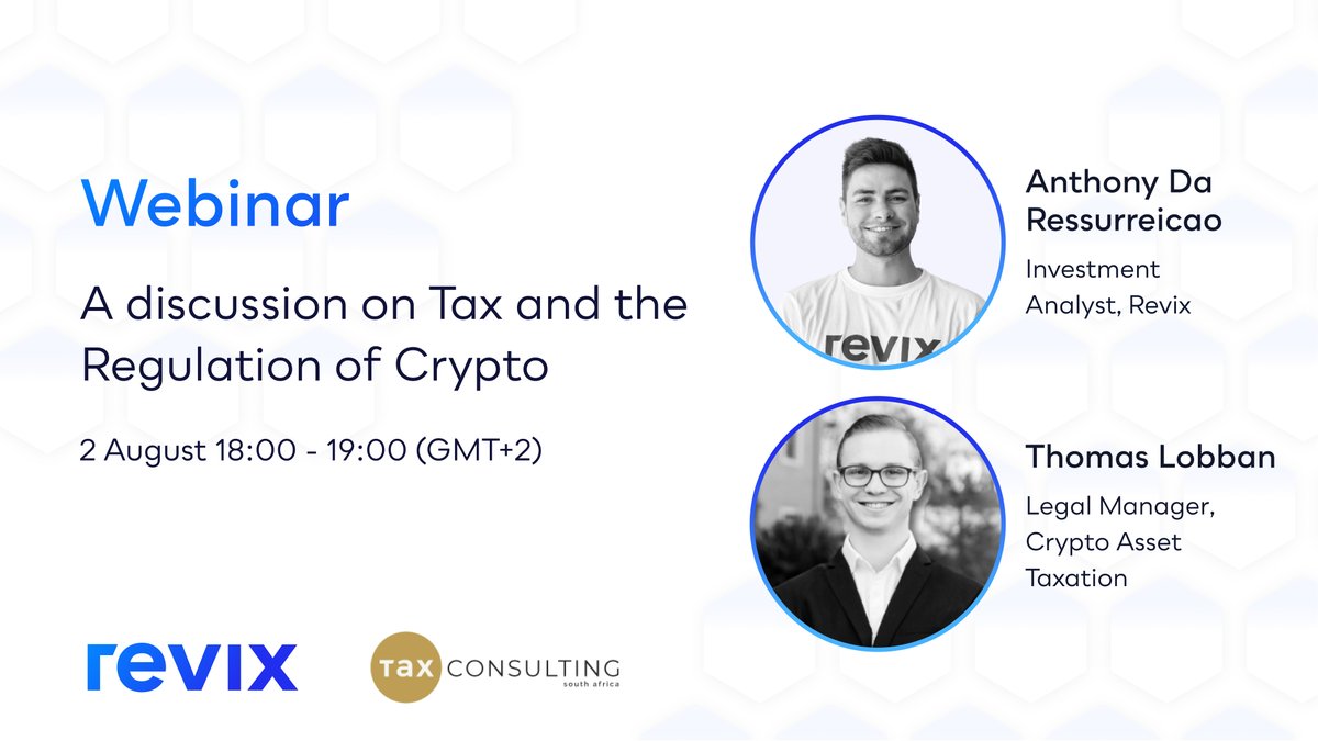 Altifyinvest's tweet photo. Join Anthony Da Ressurreicao and Thomas Lobban on the 2nd of August in a discussion surrounding cryptocurrencies and the regularisation of Taxpayers' affairs with SARS.

Sign up here: https://t.co/reJMKhmHZ0 https://t.co/0FG5sxUQSi