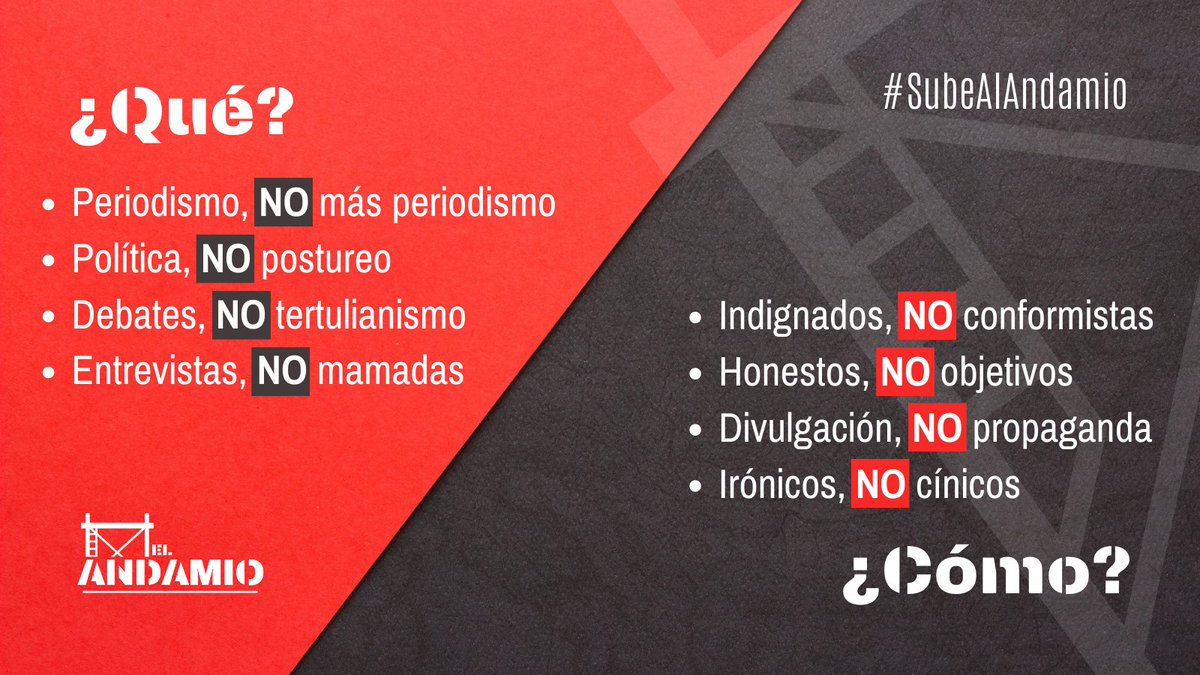 subealandamio's tweet photo. 🎙 ¿Qué haremos y cómo lo haremos en El Andamio?

Te lo explicamos.👇🏽

Según lo qué NO queremos hacer, ¿se te ocurre alguien que no nos escuchará nunca? 🤔 

Empiezo: 
- Antonio Ferreras

#SubeAlAndamio https://t.co/gxZ5XJGyAK