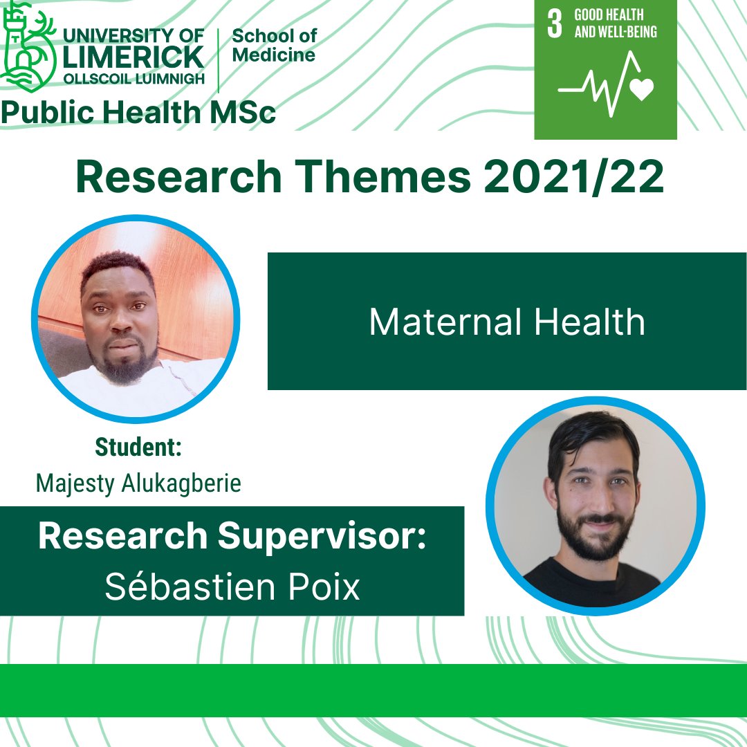 PublicHealthUL's tweet photo. Majesty Alukagberie will be doing his #ResearchTheme based on #MaternalHealth. Sébastien Poix will be his #ResearchSupervisor.
Find more information about our course here: https://t.co/7tfwZq819Q
#Publichealthul https://t.co/XzX5cbiE2O