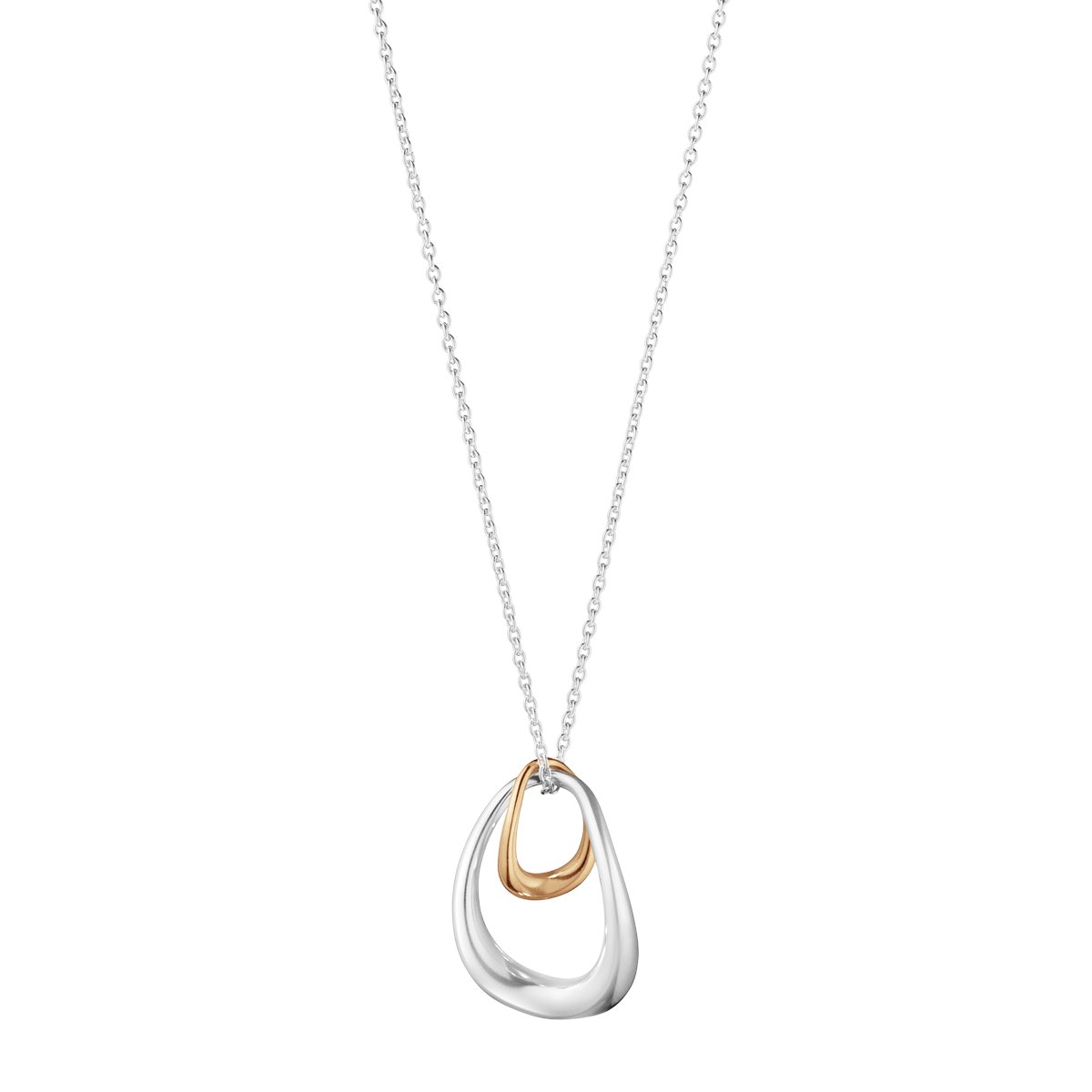 Two irregular organic shapes in silver and gold are interlocked in a form that symbolises the unbreakable bond between mother and child, lovers, friends or siblings. 

The Offspring necklace from @georgjensen , available in-store &amp; online at: bit.ly/3v7MLmt

#GeorgJensen