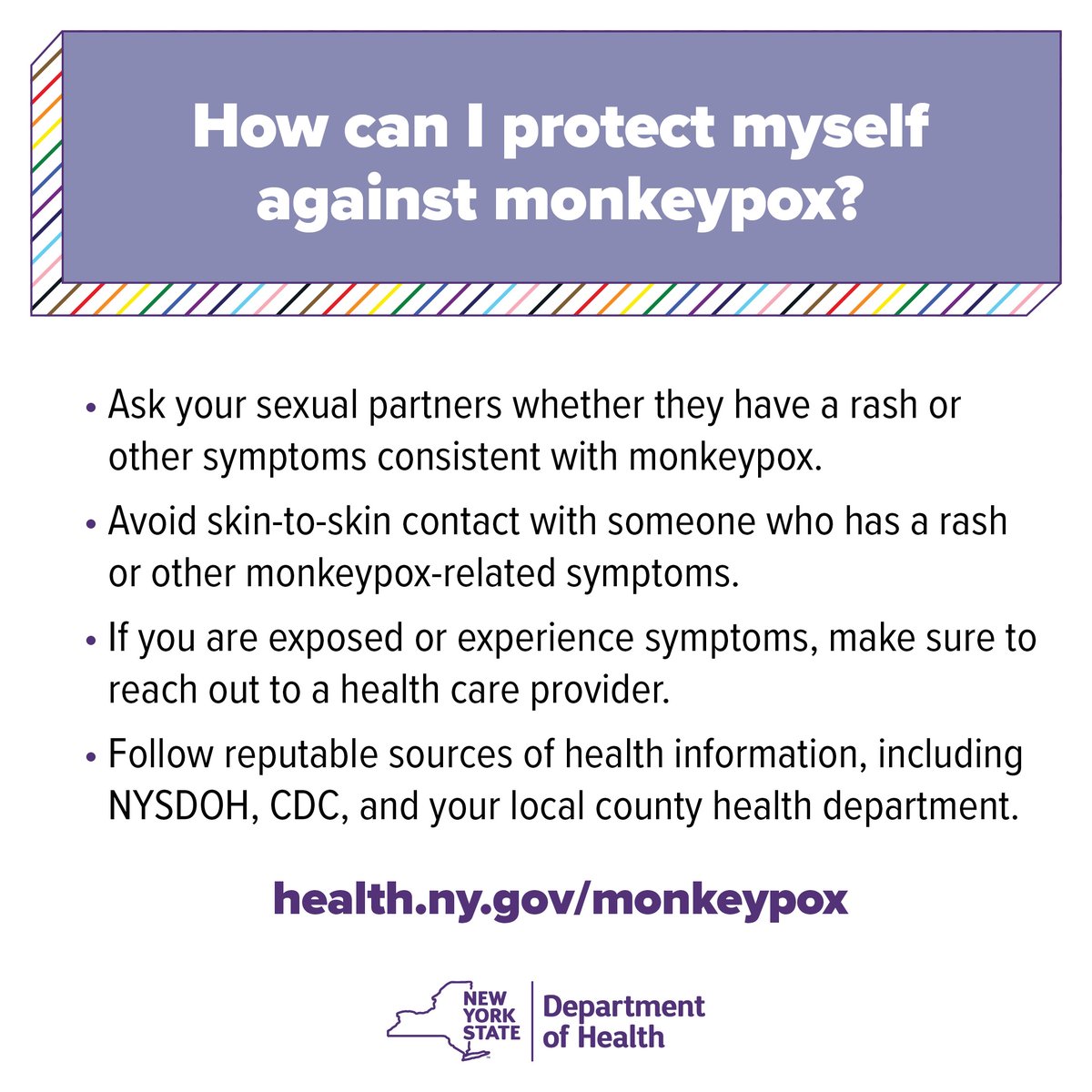 Learn about what you can do to protect yourself against monkeypox. If you are an LHD or health care provider, download our new resources to help educate your community members and patients. health.ny.gov/monkeypox