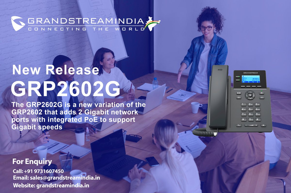 Grandstream_ind's tweet photo. New Product Launch! GRP2602G
The GRP2602G is a new variation of the GRP2602 that adds 2 Gigabit network ports with integrated PoE to support Gigabit speeds. Aside from Gigabit ports, the GRP2602G offers the same great features as the GRP2602

#NewRelease #GRP2602G #Gigabit https://t.co/zEOKYdmI6I